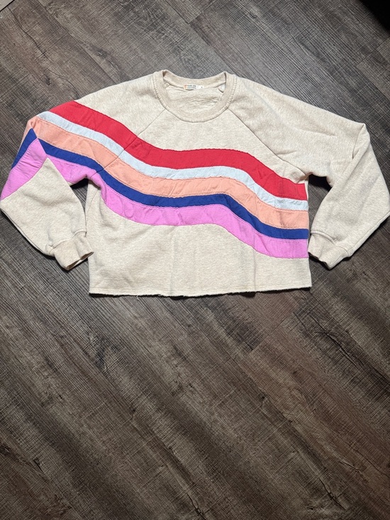 Marine Layer Sweaters - Marine Layer Cream Pullover Sweater with Red, Pink, Blue & Orange Waves